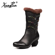 Xiangban winter women shoes handmade mid-calf women snow boots comfortable warm winter boots for women
