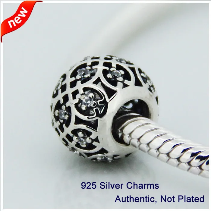 Подходит для Pandora талисманы браслеты замысловатые решетки бусины с Ясно CZ 925 пробы серебряные ювелирные изделия