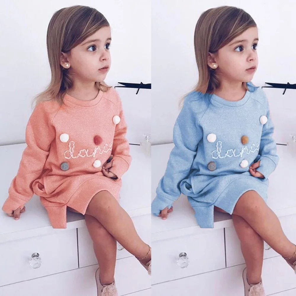 

Girls Dress Autumn Winter Cartoon Letter Embroidery Sweatshirt Girl Fashion Long Hoodie Dresses Pullover Girl Clothes Sportswear