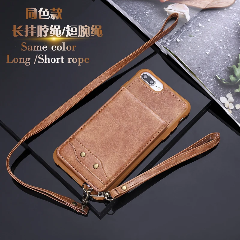 

Phone Anti-fall Flip Leather Wallet+Soft Silicone Case Cover Shell Coque Fundas w/ Two Strings for Apple iPhone 6 6S 7 8 Plus X
