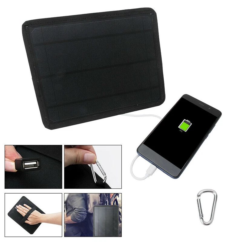 

Lightweight Carabiner Solar panel charger Equipment Outdoor Tools Cable Travel Portable USB interface 5.3W Board