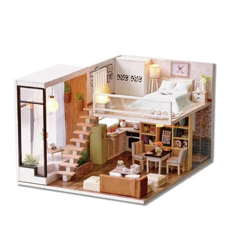 

Miniature Crafting DIY House Kit Wooden Dollhouse Room Model Educational Toy Handmade Model with Furnitures for Gift Toy Kids