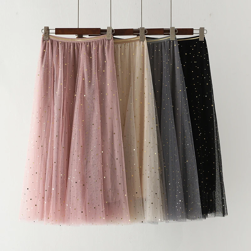 

Korean Women Stars Skirt Women Autumn Winter 2019 New High Waist Gauze Long Skirt Ladies Casual Long Skirts