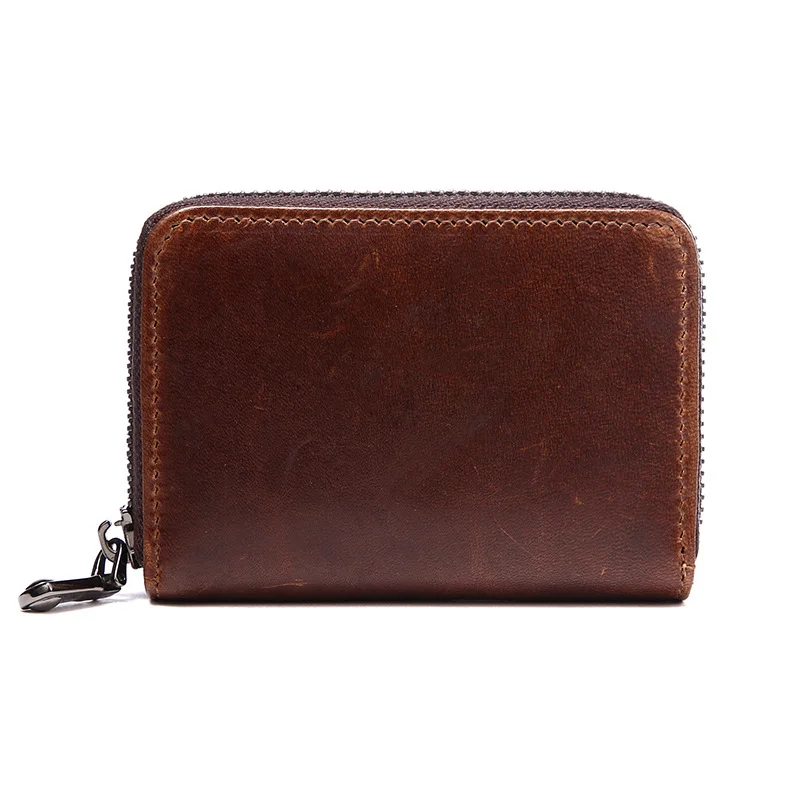 Vintage Genuine Leather ID Card Holder Business Credit Card Wallet for Men Purse Zipper Knitting ...