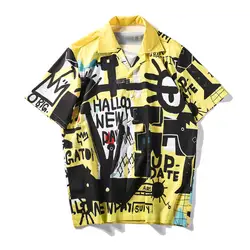 Новая модная летняя рубашка для Для мужчин полиэстеровый желтый Творческий узор футболки Повседневное с коротким рукавом пляжный
