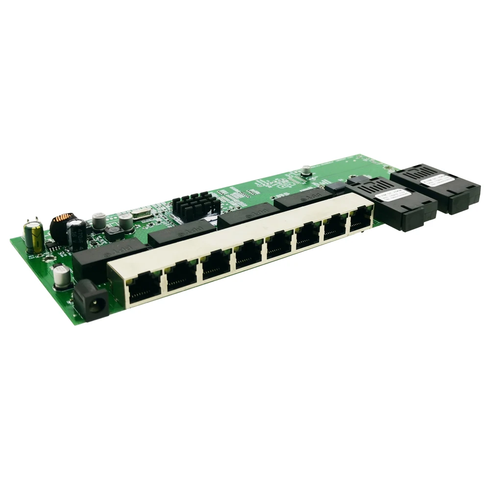 Обратное POE питание 10/100/1000M Gigabit Ethernet-коммутатор Ethernet волоконно-оптического одномодового 8 RJ45 UTP& 2 SC волокно Порты и разъёмы доска