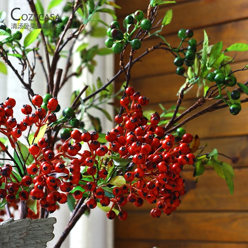 Red berries American country flower arrangement with simulation plant green planting wild fruit