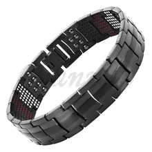2016 Hombres 4in1 Imanes Negro Brazalete Pulsera de Titanio Germanio Iones Negativos Infrarrojo Lejano Envío Libre vía Hong Kong Post
