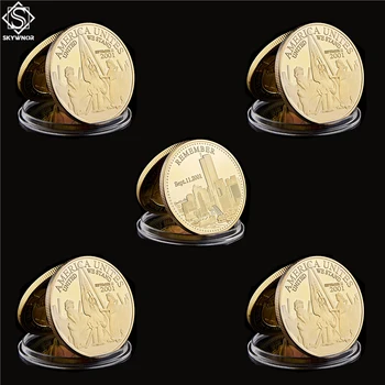

5PCS 2001.9.11 Remember Attacks 1 World Trade Center Recalling History Commemorative Gold Challenge Coin