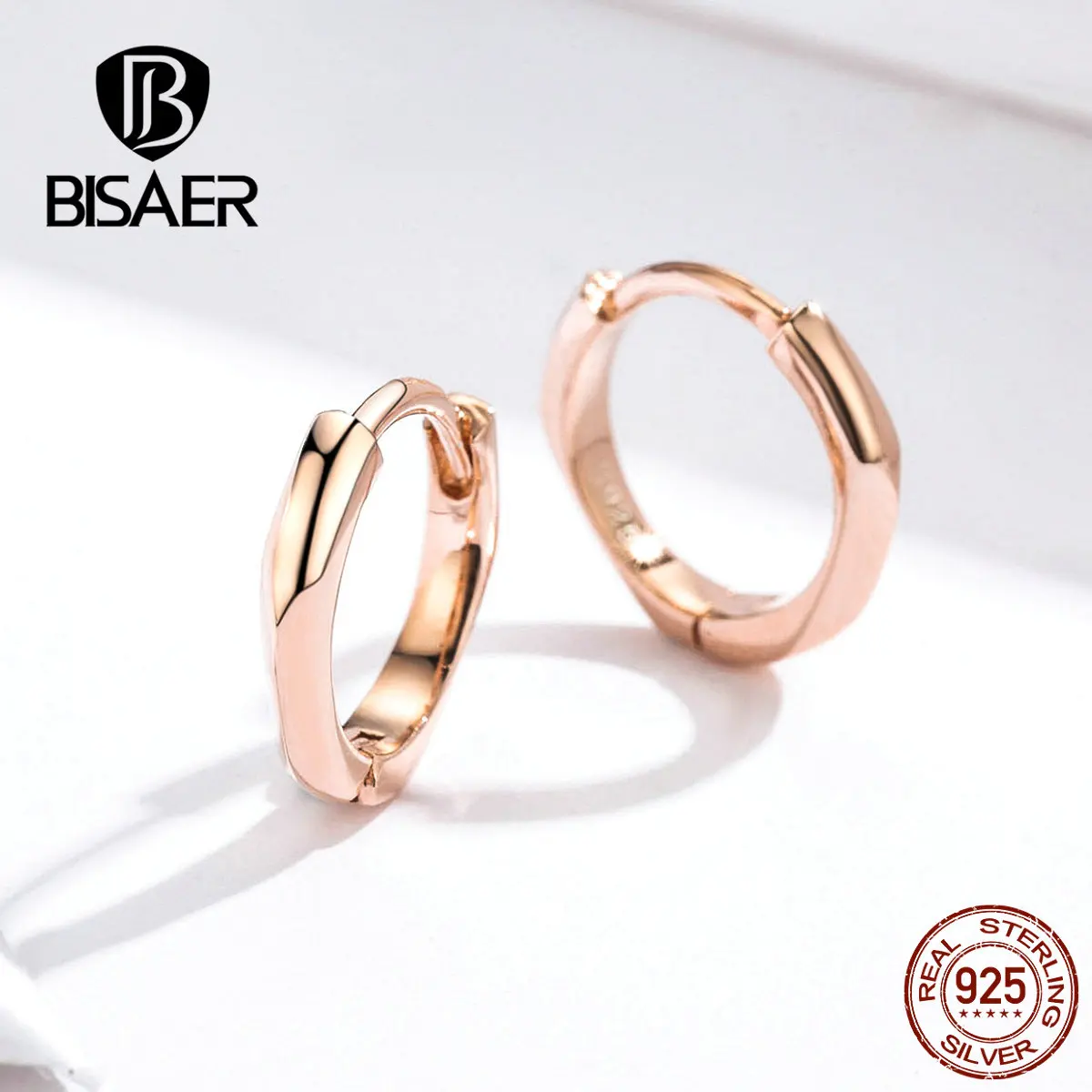 BISAER, круглые серьги для женщин, 925 пробы, серебряные, простые, Круглые, серьги-гвоздики, женские, свадебные, Обручальные, ювелирные изделия, EFE119