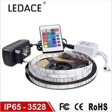 Водонепроницаемый LED RGB полосы света SMD3528 IP65 fiexble свет 60led/M 5 м DC 12 В адаптер Мощность 2A RGB полосы лампа RGB полосы