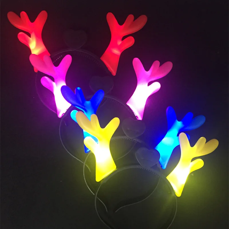 50 шт./лот светодиодный светящийся олень рога шпилька рождественские игрушки светоизлучающий обруч на голову с рогами мигающий цветной ободок детская игрушка