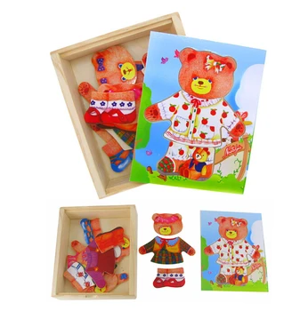 

Free shipping educational toys wooden clothing Winnie bear single girl locker box stereo jigsaw puzzle game creative gift 1pc