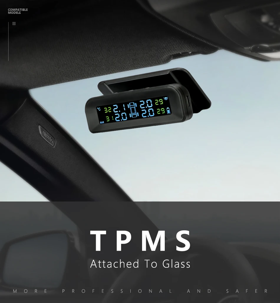 Jansite TPMS автомобильная система контроля давления в шинах, мульти-регулируемый угол, прикрепленный к стеклу, беспроводная Солнечная энергия Tpms с 4 датчиками