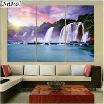 

Triptych waterfall scenery 5d diy diamond painting map icon full square drill diamond embroidery living room decoration crafts