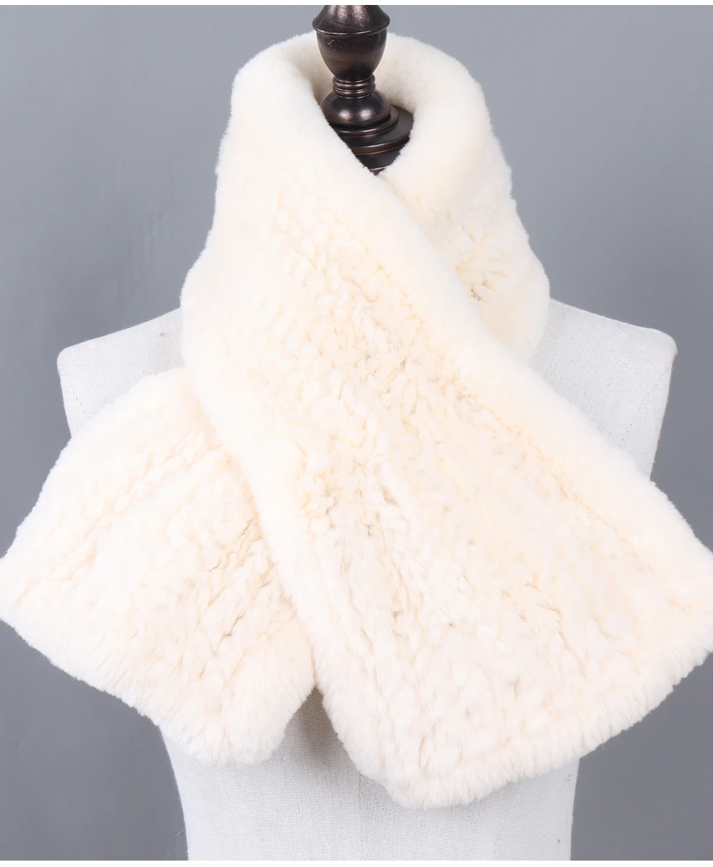 Зимние Настоящий мех кролика шарф Для женщин зимние теплые мягкие 100% натурального меха кролика Rex шарфы Леди Мода вязанный натуральная