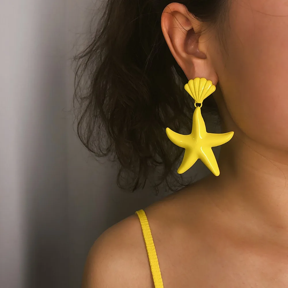 

OLOEY New Boho Women's Earrings Fashion Exaggerated Star Pendant Earring Female Shell Starfish Drop Earrings Jewelry Accessories
