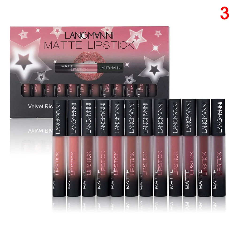 12 шт. матовая помада-карандаш, жидкий комплект помад, бархатная глазурь для губ, косметика, MSI-19 - Цвет: as picture