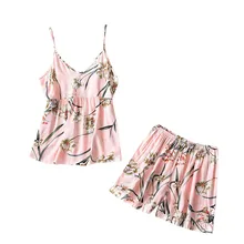 Сексуальная модная женская ночная рубашка на бретельках, атласные комплекты для женщин, сексуальная одежда для сна нижнее белье с принтом, ночное белье, комплект из 2 предметов#4