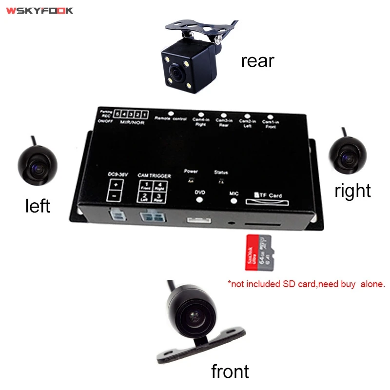 

Parking Assistance Car DVR Recorder 9-36V Video Switch Combiner Box for 360 Degrees Left / Right / Front / Rear view camera