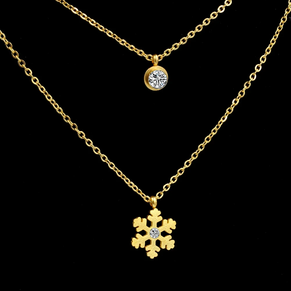 Роскошное модное ожерелье с двойной цепочкой из нержавеющей стали, золотое ожерелье с подвеской в виде снежинки, Женские Ювелирные изделия, ожерелье