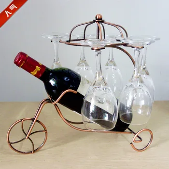 

The annual hot king wine rack metal glass frame iron chariots are upside down Home Furnishing decoration