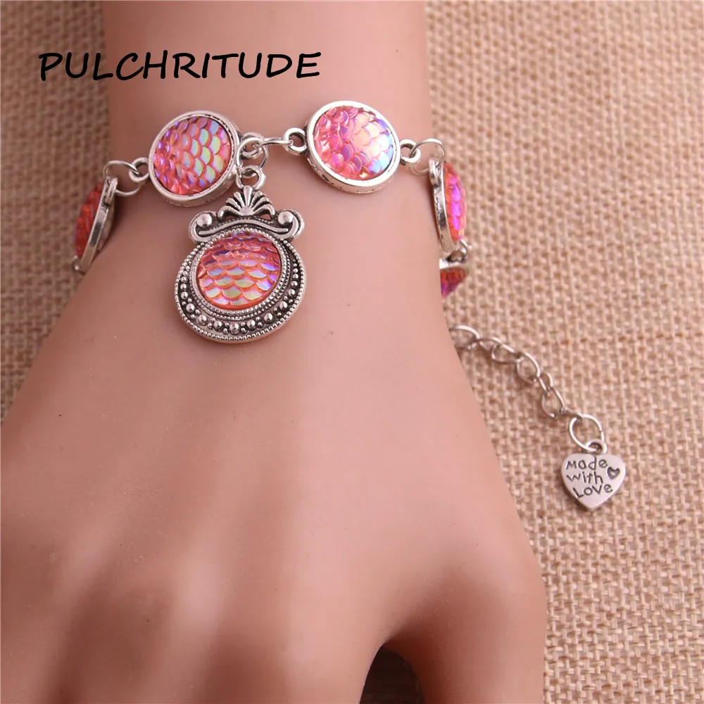 PULCHRITUDE 2 шт./лот античные бронзовые браслеты с цепочкой из металлического сплава