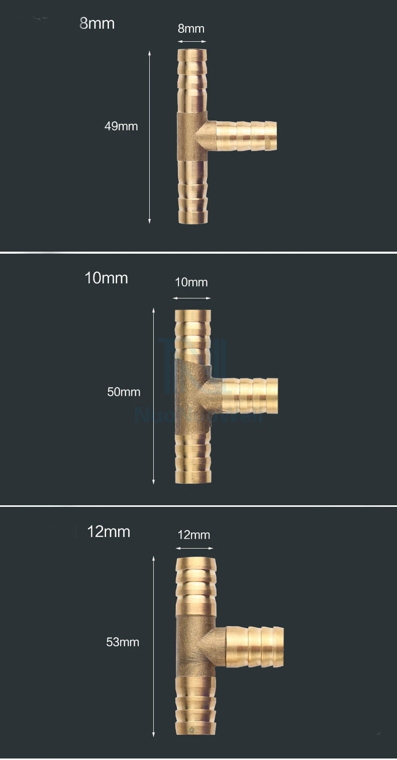NuoNuoWell Латунь Равно Барб Разъем Cooper совместных газа трубы орошения фитинги OD6mm 8 мм 10 мм 12 мм Муфта 2pcs-Pack