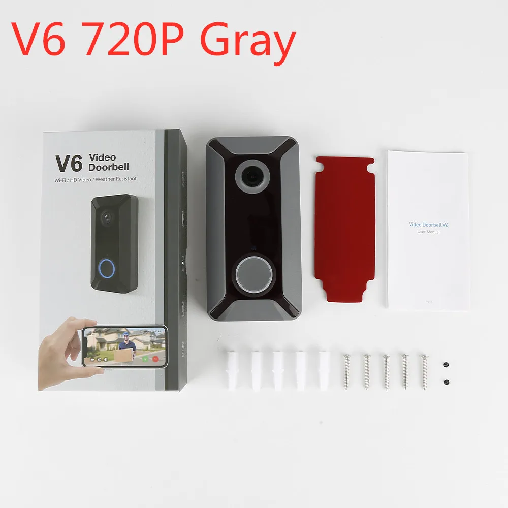 V6 V7 wifi беспроводной дверной звонок 720P 1080P умный IP видеодомофон камера безопасности дверной звонок удаленный мониторинг сигнализация - Цвет: V6 720P Gray