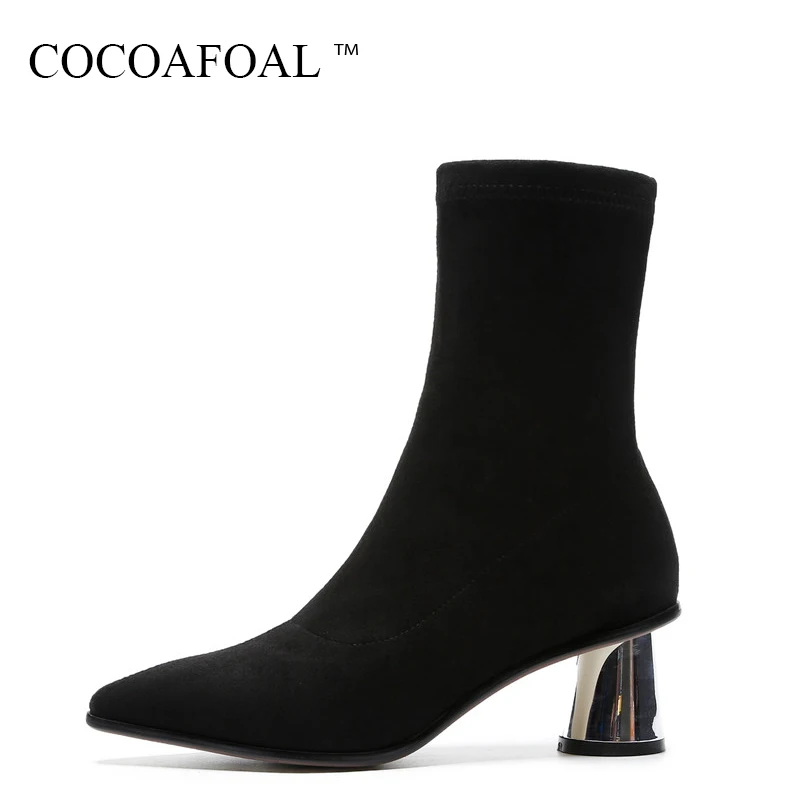 

COCOAFOAL Genuine Leather High Heeled Martin Ankle Boots Woman Pointed Toe Thigh High Boots Winter Black Over The Knee Boots