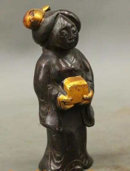 

S1554 Chinese Bronze Gilt Tang Dyansty Palace Female Official Guard Signet Statue