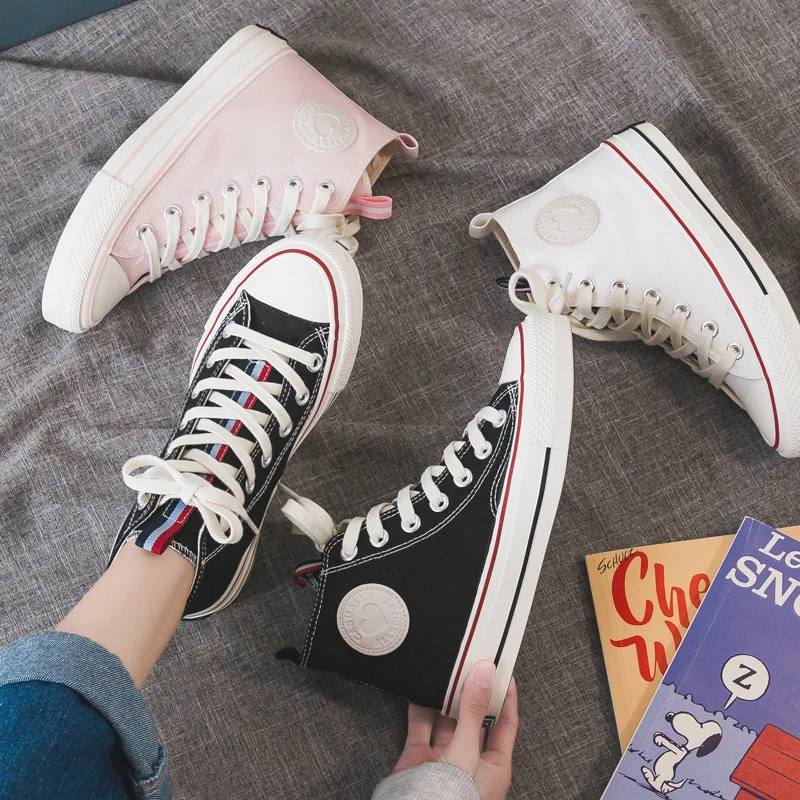 

High Top Women's Casual Shoes Spring 2019 Flats Canvas Shoes Leopard Female Sneakers White Girls Students Shoes Ladies Flat pink