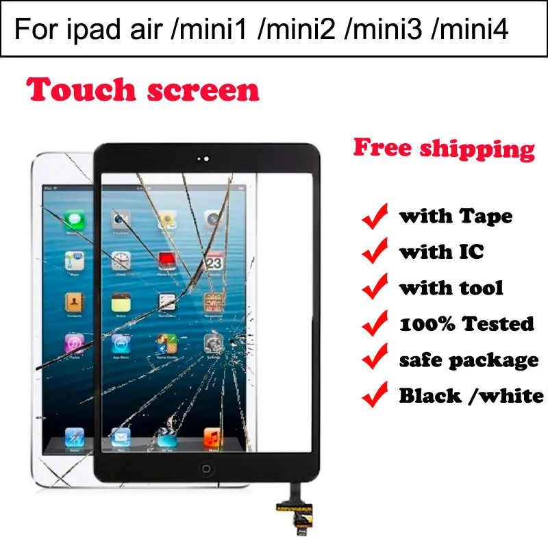 

DHL WHolesale For Ipad air mini 1&2 mini 3 mini4 Touch Screen Digitizer With IC Connector & HOME FLEX Assembly