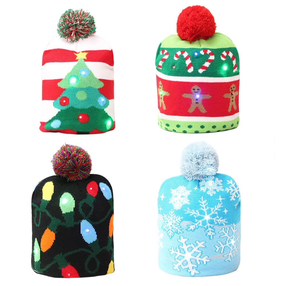 LED Knitted Christmas Hat Sweater Knitted Beanie Light Up Hat For Kids Adults Christmas Gifts Decor New Year Decoration