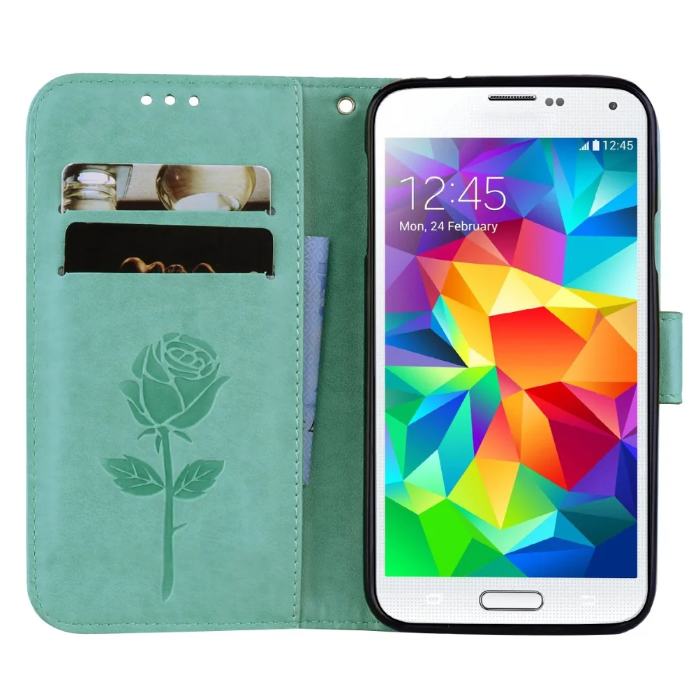 Flip Wallet Leather Case For SAMSUNG S5 3D Printed Rose Pattern Wallet Phone Back Cover with Card Slots For Galaxy S3 S4 Fundas (35)