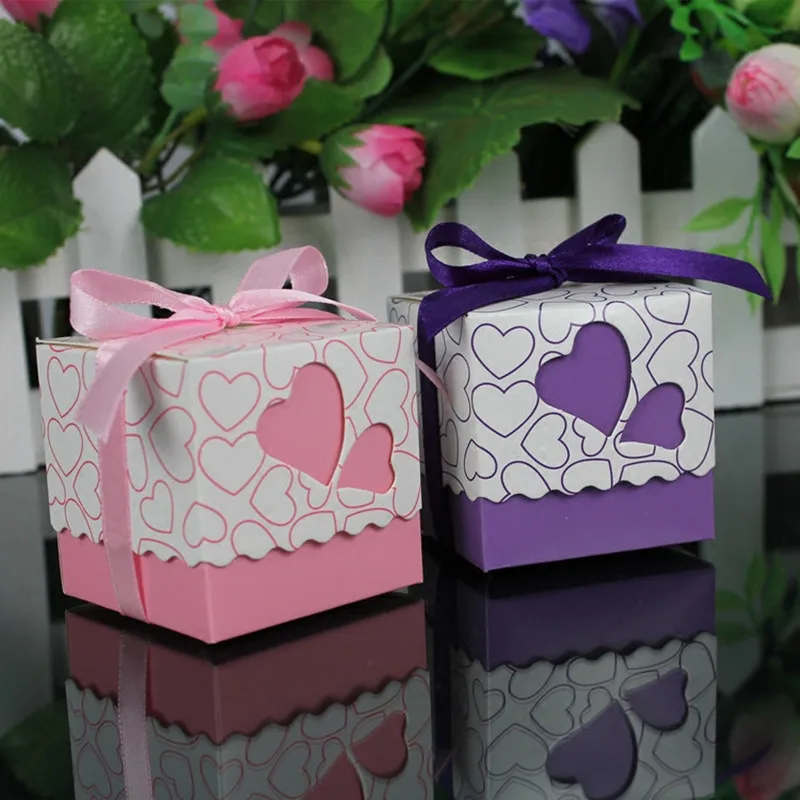 

10pcs Creative heart candy box with ribbons gift box wedding favors and gifts paper bags packaging wedding decorations gift bag
