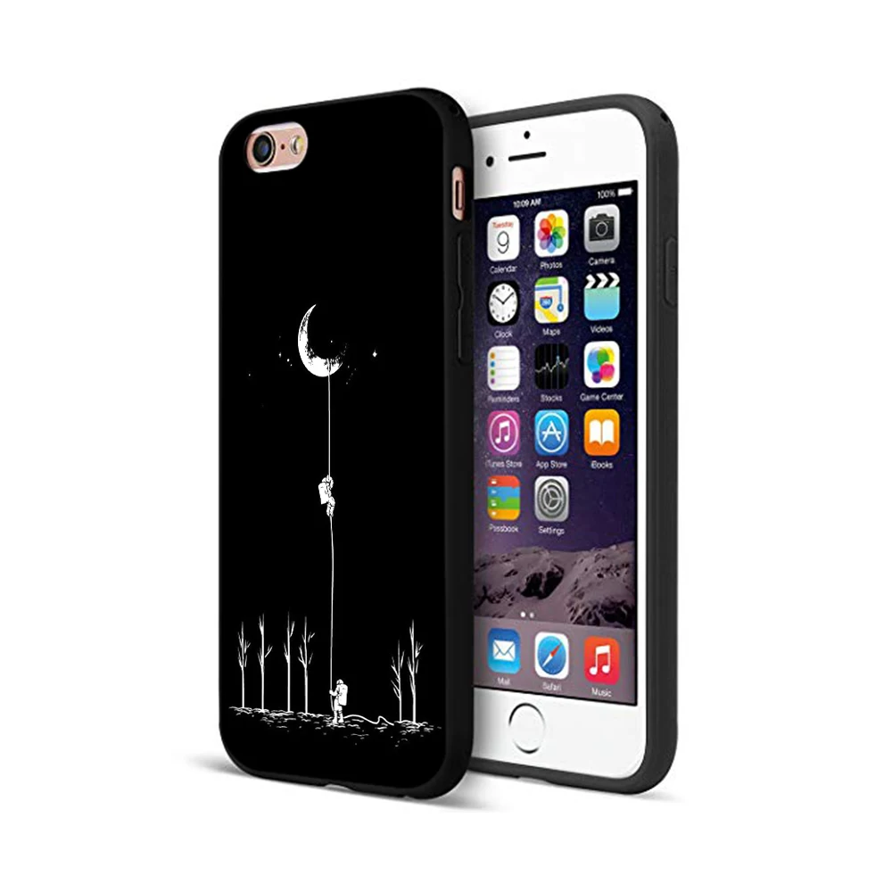 Черный чехол из ТПУ для iphone 5 5s se 6 6s 7 8 plus x 10 силиконовый XR XS 11 pro MAX с космосом луной