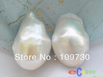 

Bridal jewelry free shipping hot sell HUGE 22mm WHITE BAROQUE KESHI REBORN LOOSE PEARL 2pcs