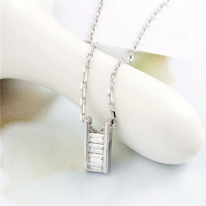 simple cubic zircon necklace woman 100% 925 Sterling silver nacklace Jewellery Clavicle chain pendant charms chocker christmas