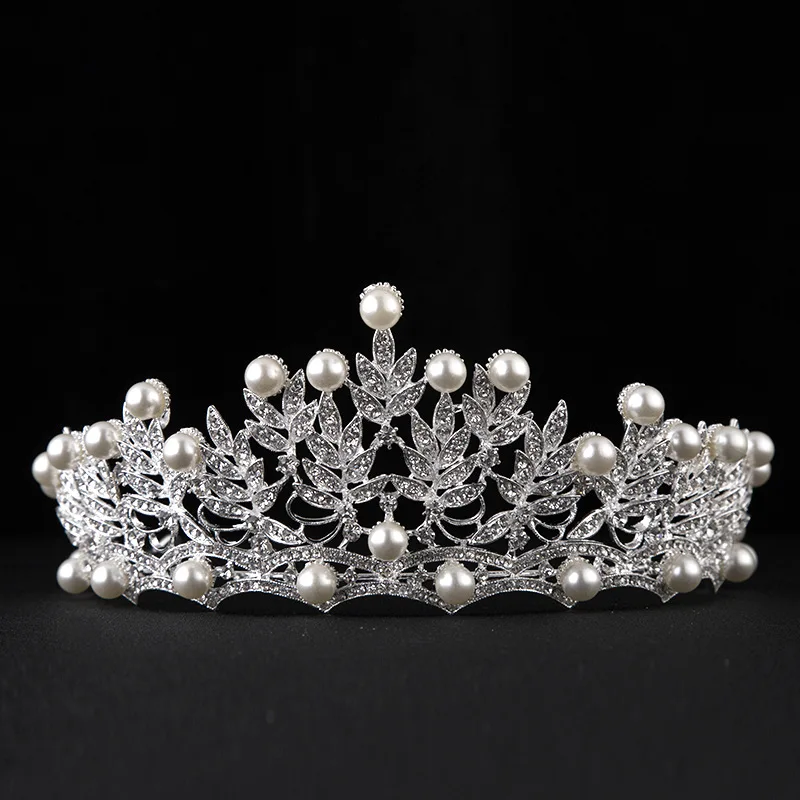 

Ladies Silver Color Delicate Tiara Crown Women Simulated Pearl Beauty Hair Jewelry Bridal Shining Rhinestone Wedding Headpieces