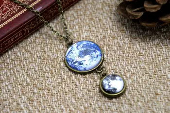

12pcs/lot Earth and Moon necklace Space jewelry Full moon necklace ,Planet necklace Glass dome Galaxy necklace