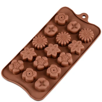 

Silicone Mold New 15 Holes With 5 Kinds Of Flower Silicone Chocolate Mould Ice Cube Mold DIY Baking Molds E951