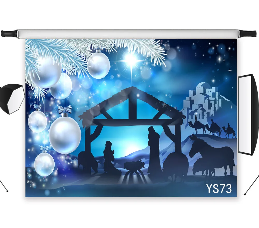 

LB Christmas Balls 9X6FT Vinyl Photography Backdrops Nativity of Jesus Studio Photo Background Prop Holiday Party Decoration