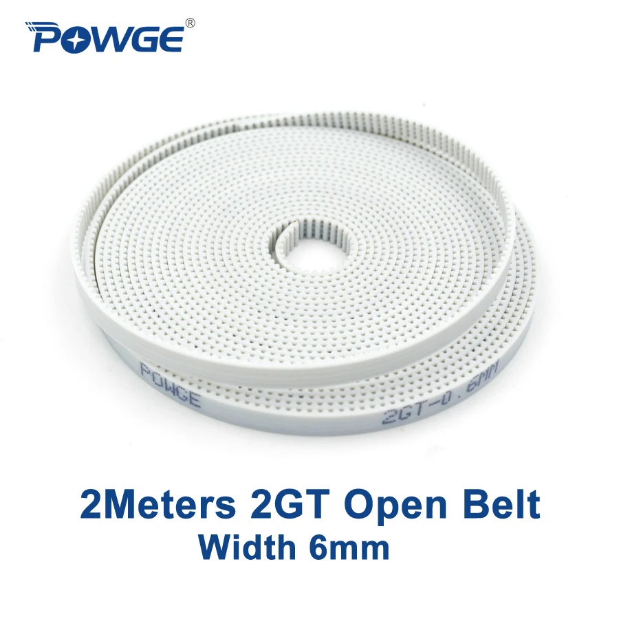 

POWGE 2Meters 2GT Open synchronous belt 2GT-6 width 6mm polyurethane Steel PU GT2 Timing belt for Small backlash 3D printer