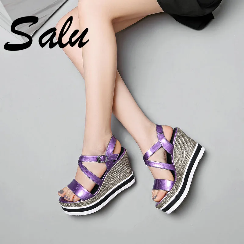 

Salu 2019 New Arrival Top Quality Genuine Leather Women Sandals Fashion Sweet Concise Wedding Shoes Summer Basic Shoes Woman