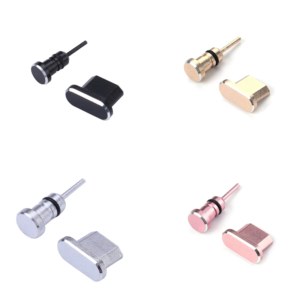 

2PCS/Set Metal Charging Port + Earphone Port Dust Plug Replacement for Android Mobile Phone 3.5mm Headset Stopper