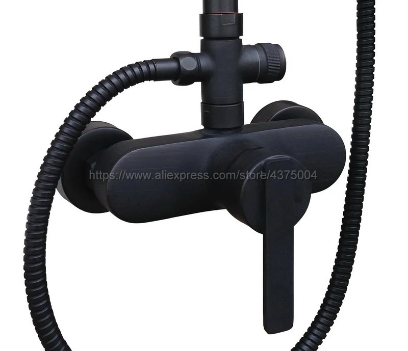 Black Oil Rubbed Brass Bathroom Shower Faucet Bath Faucet Mixer Tap With Hand Shower Head Set Wall Mounted Nhg652