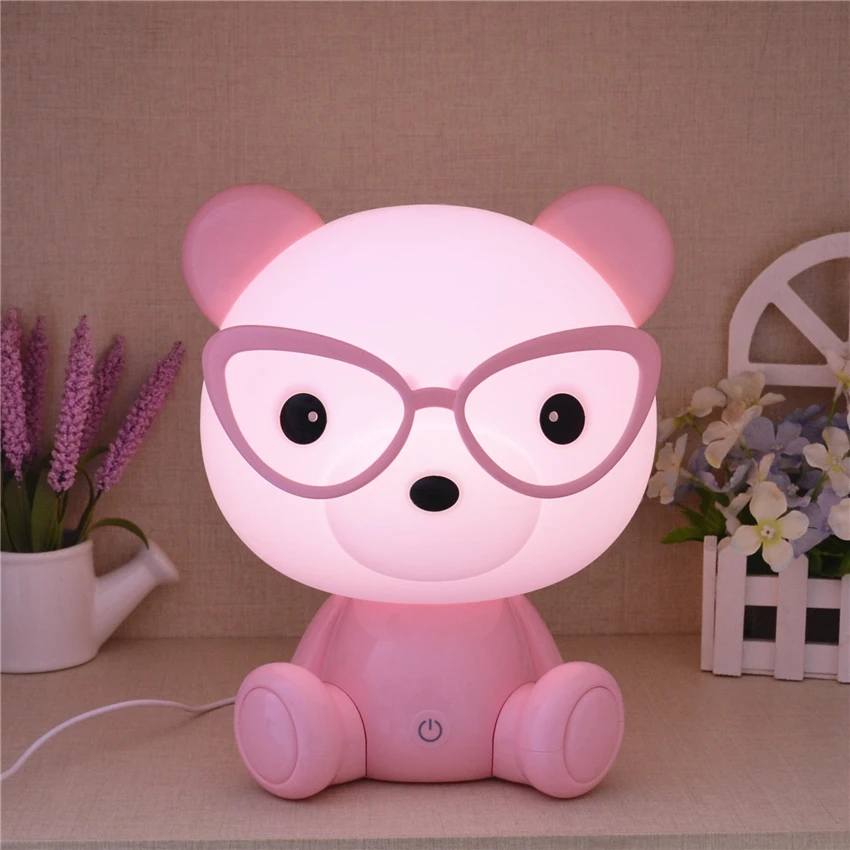 Bonito dos Desenhos Menina das Crianças Mesa de Cabeceira Luminárias de Alimentação do Bebê Coelho Animados Urso Escurecimento Night Lights Presente Quarto Noite Lâmpadas 5 Luzes noturnas