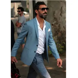 Самые модные элегантные синий мужской костюм серый штаны пляжные свадьбы смокинг на заказ молодых Для мужчин Повседневное костюмы Vestido
