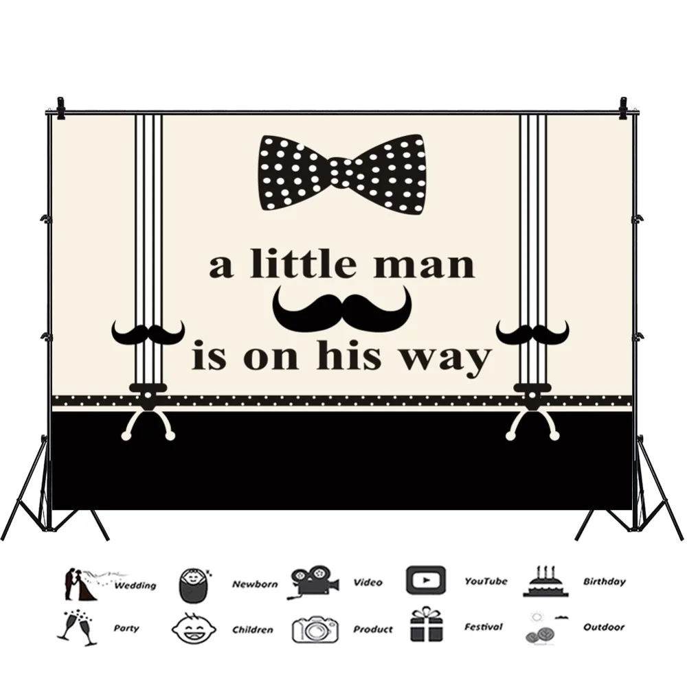 Laeacco Baby Shower Party A Little Man Is On His Way Tie Beard Poster Photo Backgrounds Photography Backdrops For Photo Studio